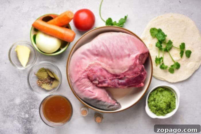 Lengua Tacos 3 Uncooked beef tongue prepared for boiling