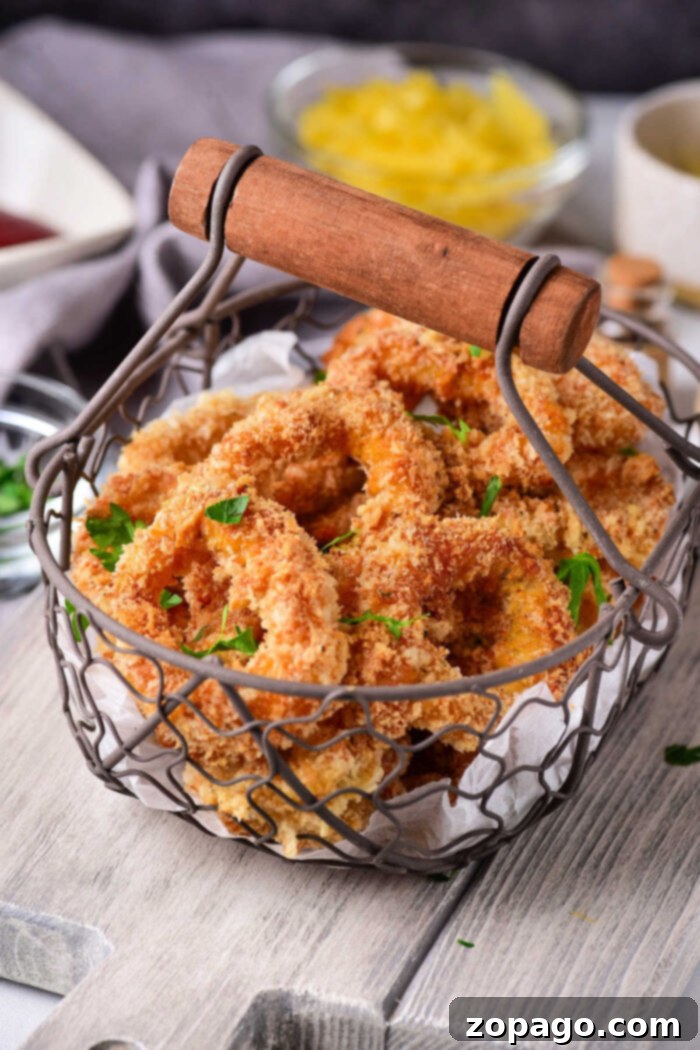 Crispy Fried Calamari 6 A basket of crispy breaded calamari, reminiscent of Olive Garden's calamari, is garnished with parsley on a wooden table.