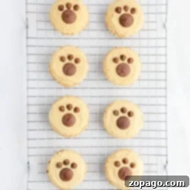 Bear Paw Cookies rest on a cooling rack, each decorated with a charming paw print design.