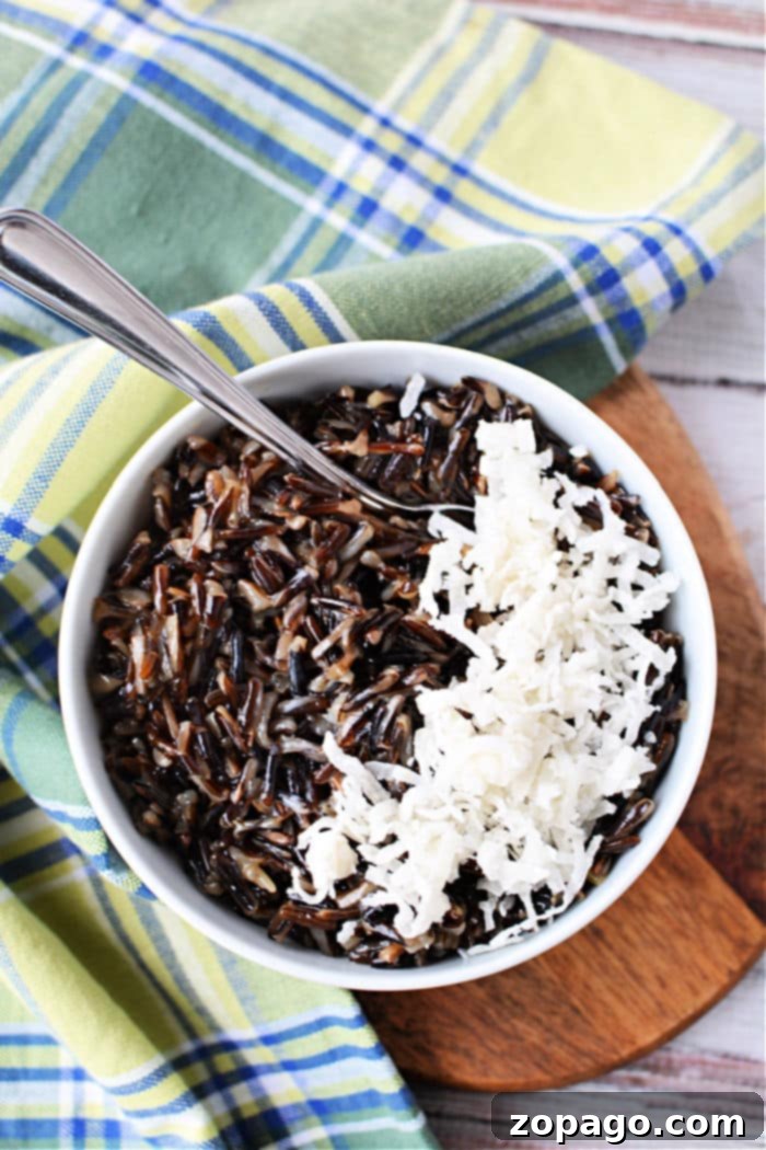 A close-up shot of homemade black rice pudding, ready to be served.