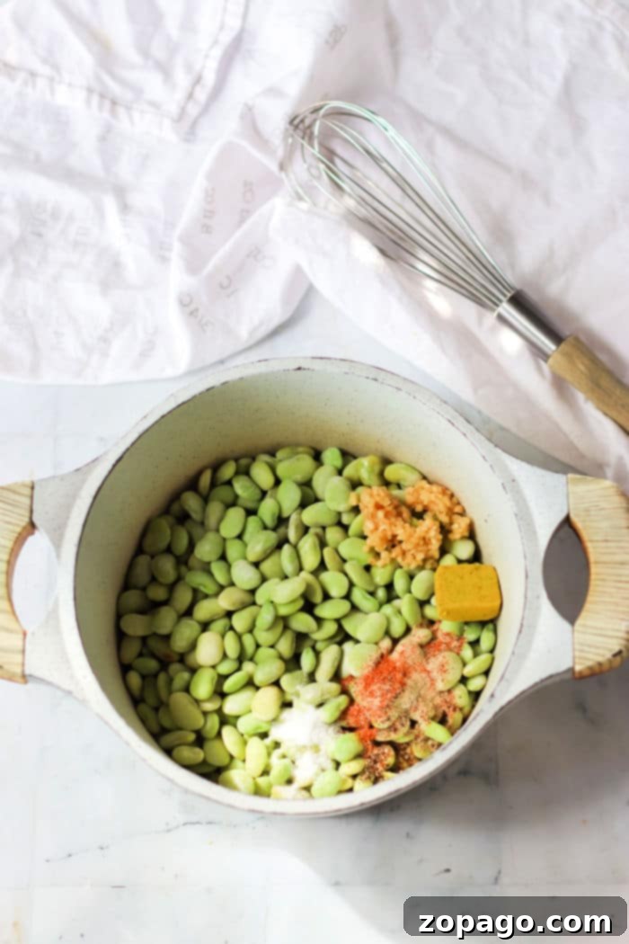 Cooking Dried Lima Beans Perfectly 4 A rustic image of a pot filled with dried lima beans simmering gently on a stovetop burner, steam rising, indicating the infusion of flavors.