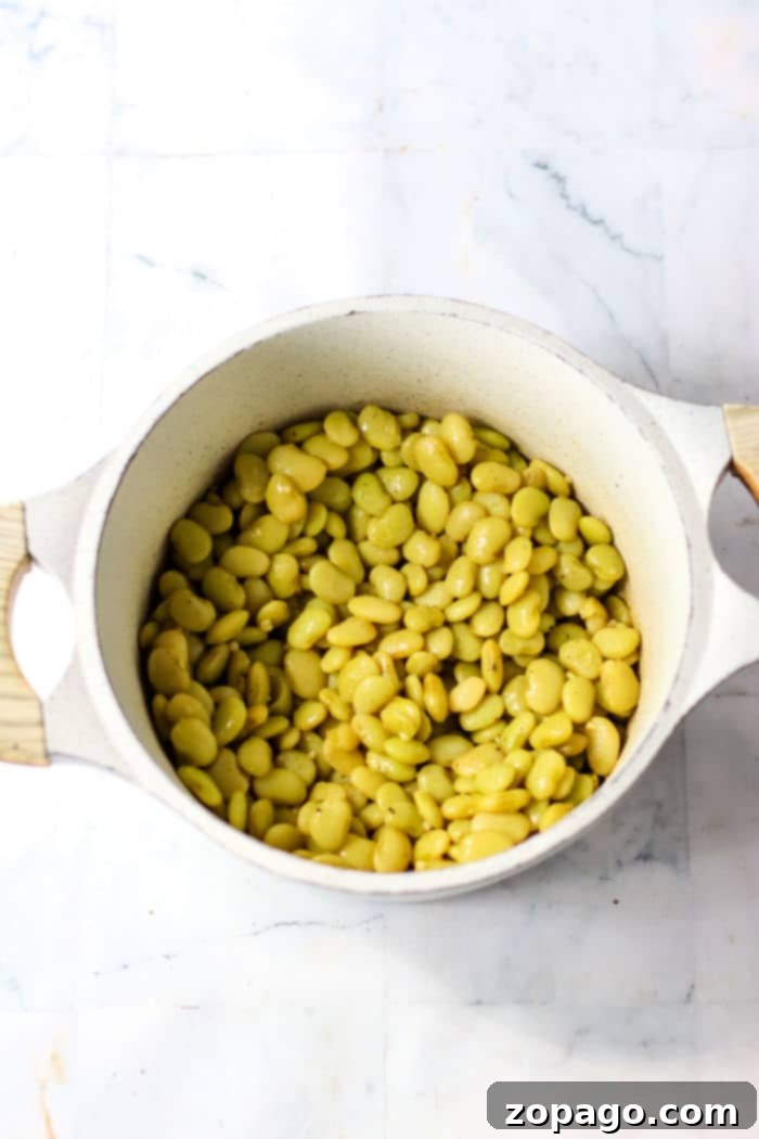 Cooking Dried Lima Beans Perfectly 5 A vibrant bowl of cooked lima beans, possibly garnished with fresh parsley or red pepper flakes, placed on a rustic wooden table with an inviting appeal.