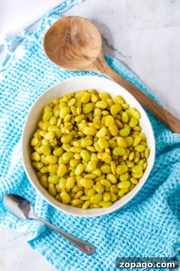 Cooking Dried Lima Beans Perfectly 8 A hearty bowl of Southern-style lima beans with visible pieces of ham hock meat, garnished with fresh green herbs, presented on a dark, rustic surface, ready for a comforting meal.