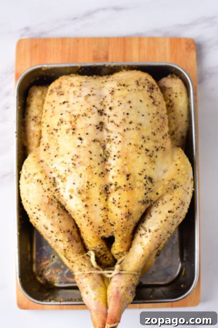 Perfect Roast Chicken at 350 Degrees 4 A freshly roasted whole chicken, glistening with pan juices and herbs, resting on a cutting board after being removed from the oven. The skin is golden-brown and perfectly crisp. This beautiful roasted chicken is ready to be carved and served, a testament to proper baking techniques.