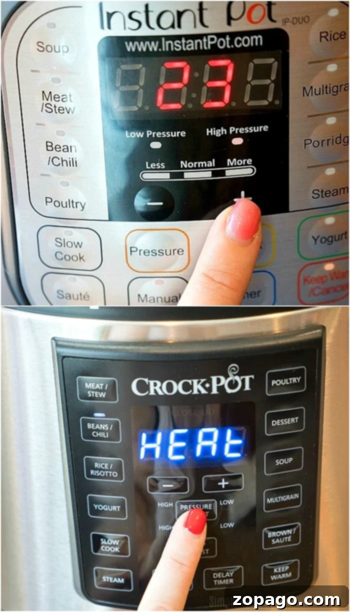 Instant Pot Versus Crock Pot Express The Multicooker Showdown 4 Instant Pot vs Crock Pot Express - A close-up of the Instant Pot control panel, showing various pre-set cooking functions and manual settings for different dishes.