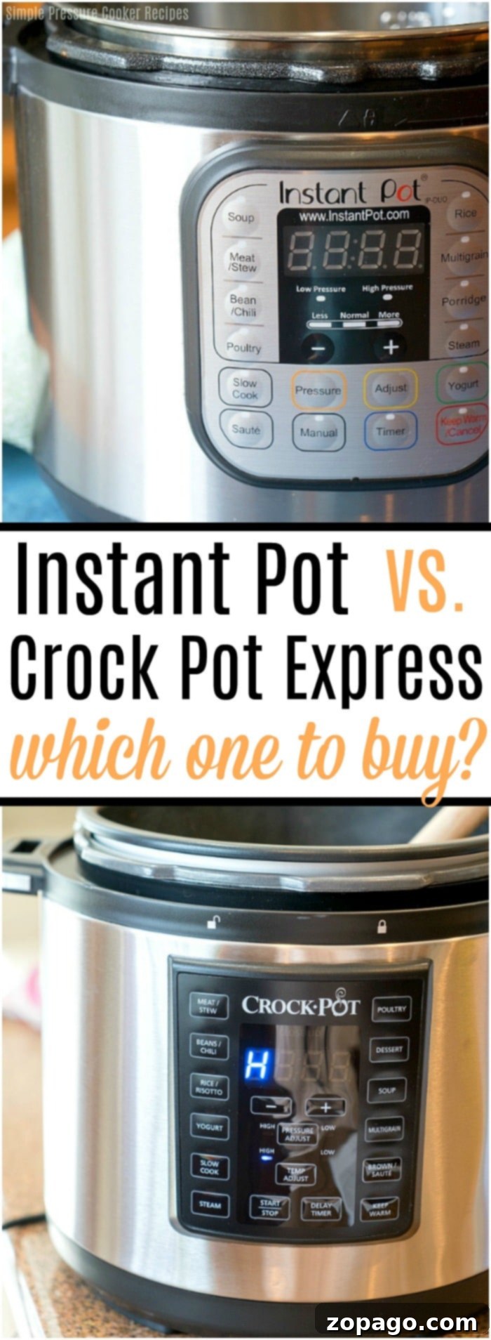 Instant Pot Versus Crock Pot Express Which One To Buy 6 Instant Pot and Crock Pot Express multi-cookers with ingredients for a meal