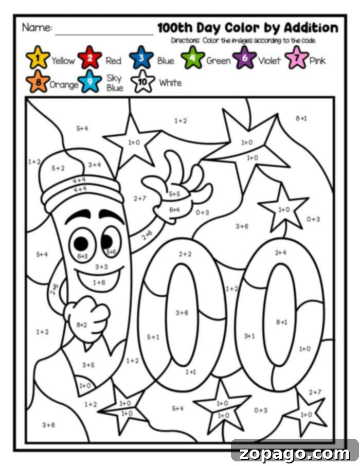 Fun 100th Day of School Printables 3 100 Days of School Color by Number