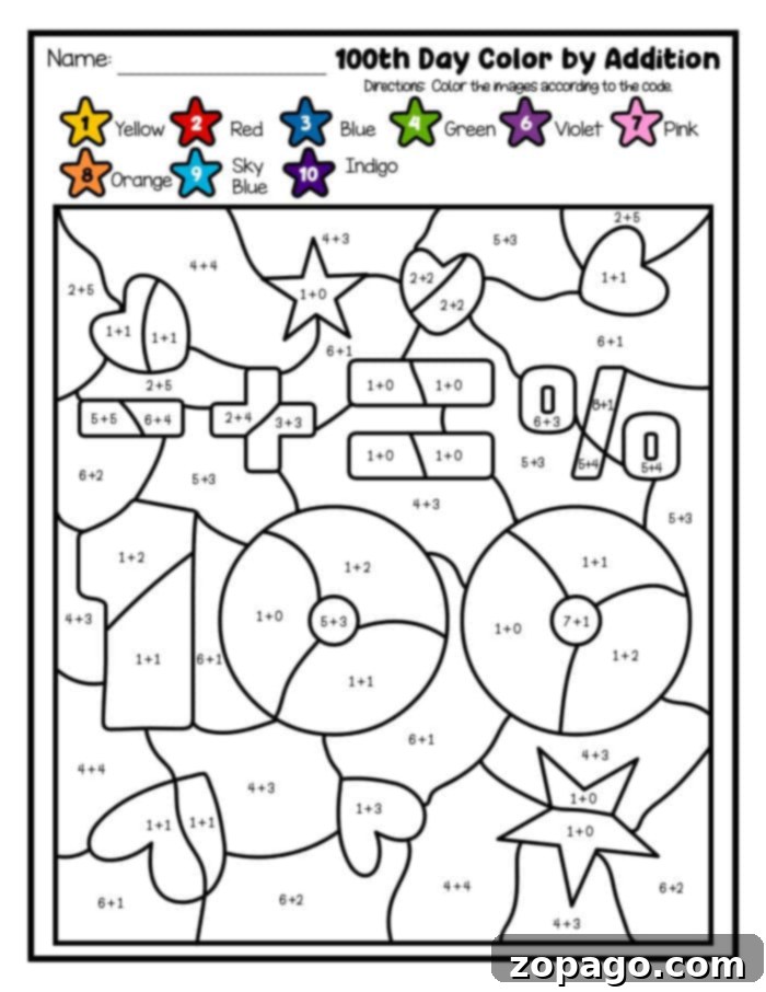 Fun 100th Day of School Printables 6 School Color by Number