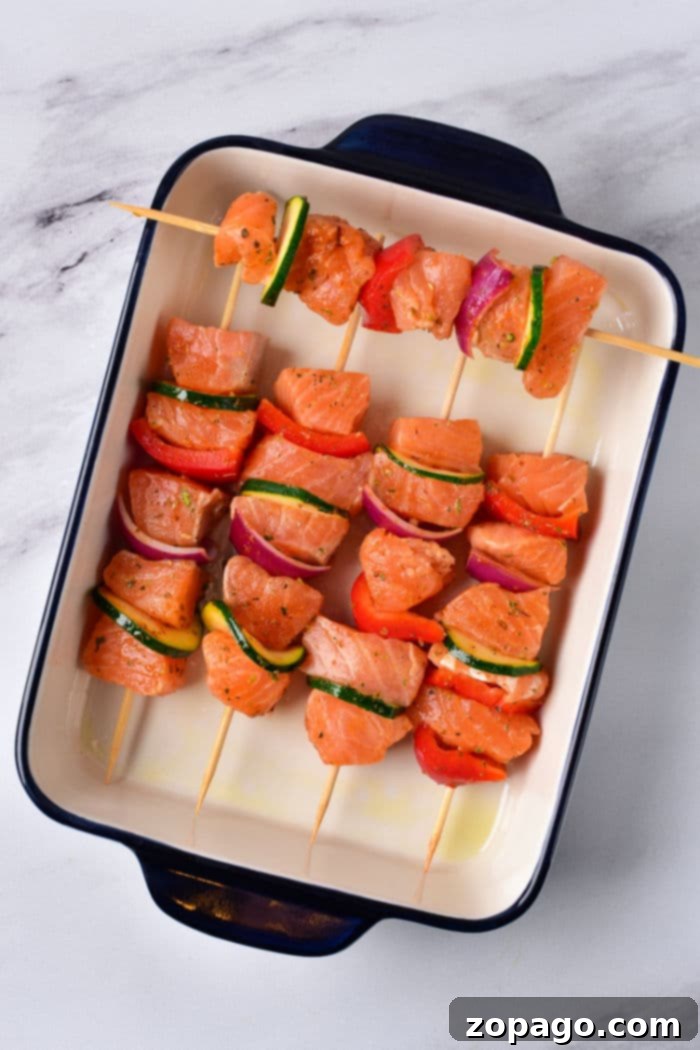 Zesty Salmon Skewers 4 Skewered Salmon with Vegetables