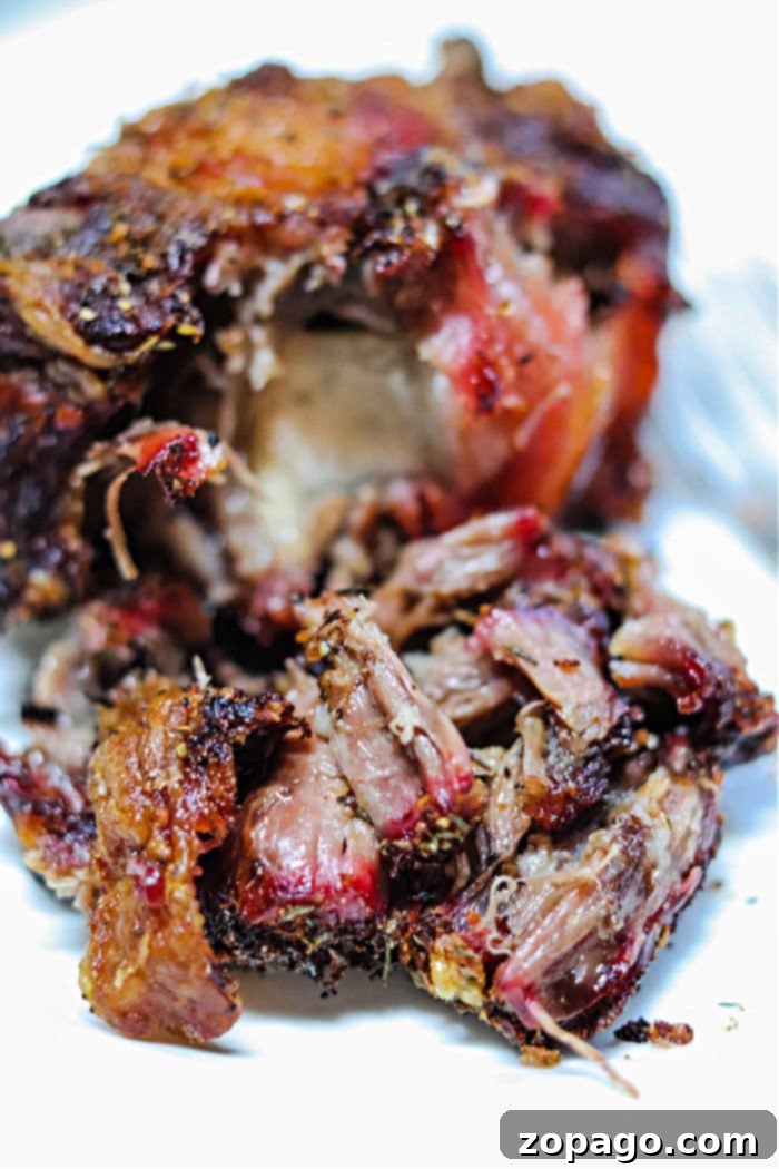 Traeger Smoked Oxtail 6 A close-up of delicious, smoked oxtail on a serving plate.