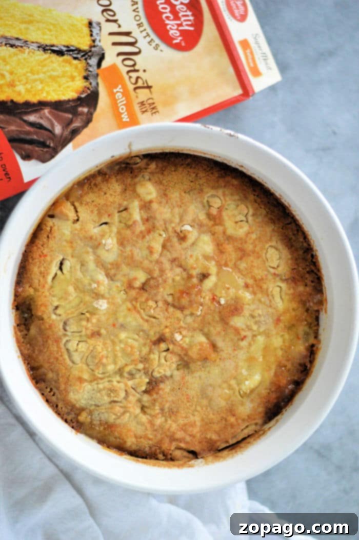 Easy Cake Mix Peach Cobbler 7 Cake with Canned Peaches stored for leftovers
