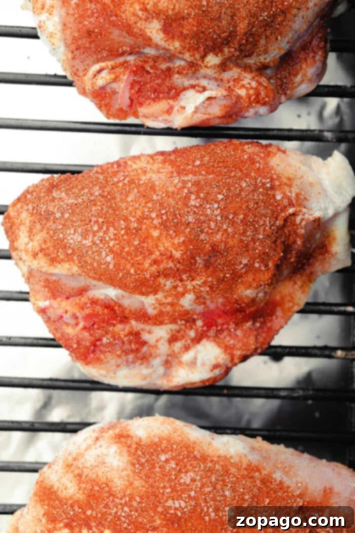 A whole smoked chicken breast, perfectly golden-brown with a visible crust, ready to be sliced and served.
