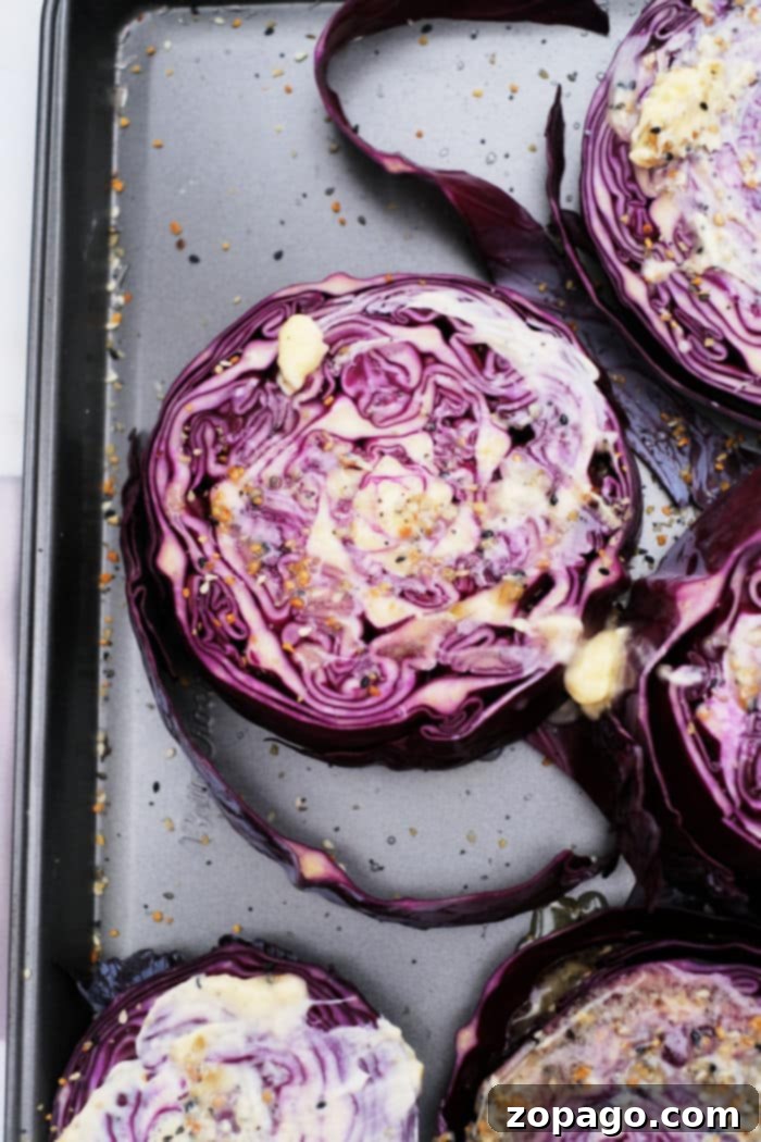 Caramelized Roasted Red Cabbage 4 Delicious Red Cabbage Steaks, roasted to perfection and ready to serve.