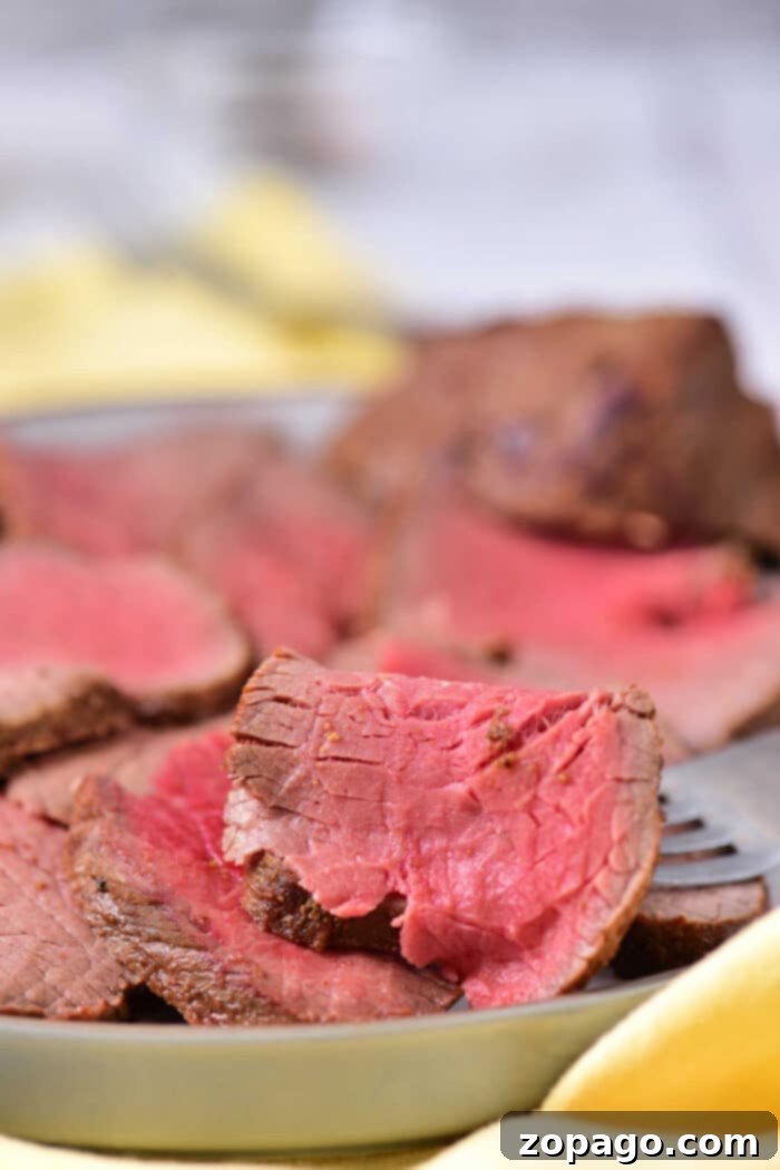 Perfect Oven London Broil 6 Leftover London Broil slices on a plate for reheating