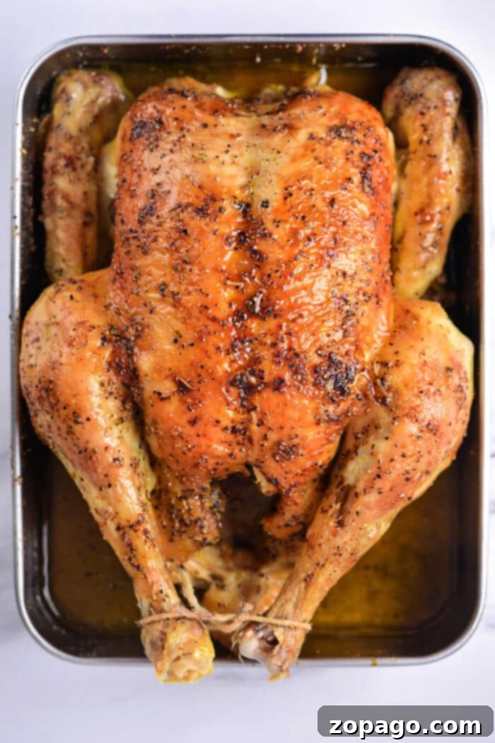 Perfect Chicken Cooking by the Pound 2 Crispy whole roasted chicken on a baking sheet, ready to be served