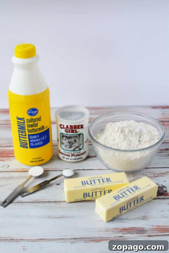 The Secret to Irresistible Homemade Biscuits 3 Easy Homemade Biscuits with All Purpose Flour, golden brown and stacked.