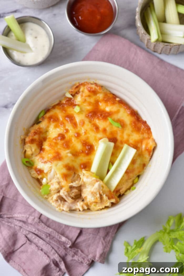 Warm & Cheesy Baked Buffalo Chicken Dip 7 Dairy-Free Baked Buffalo Chicken Dip, showing a delicious alternative