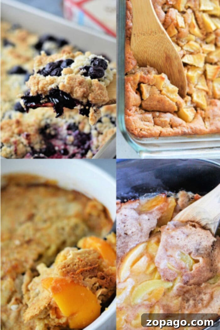 Dump Cake Cobbler 2 Delicious Cake Mix Cobbler baking in a pan, ready to serve.