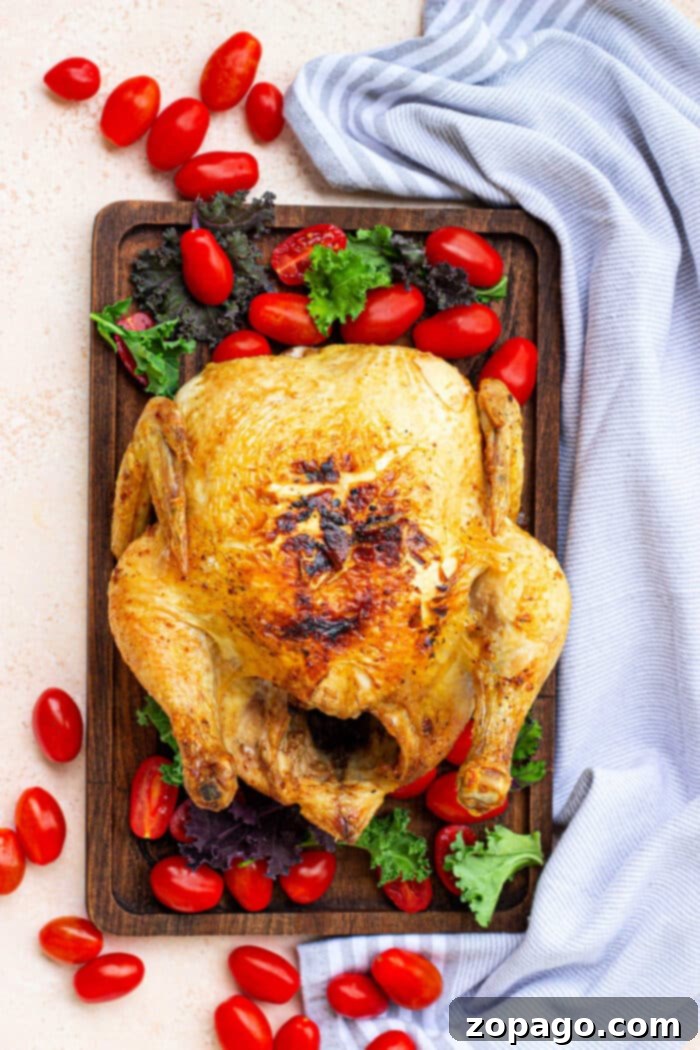 Air Fryer Whole Chicken From Frozen 2 Crispy whole frozen chicken cooked in an air fryer, golden brown and ready to serve.