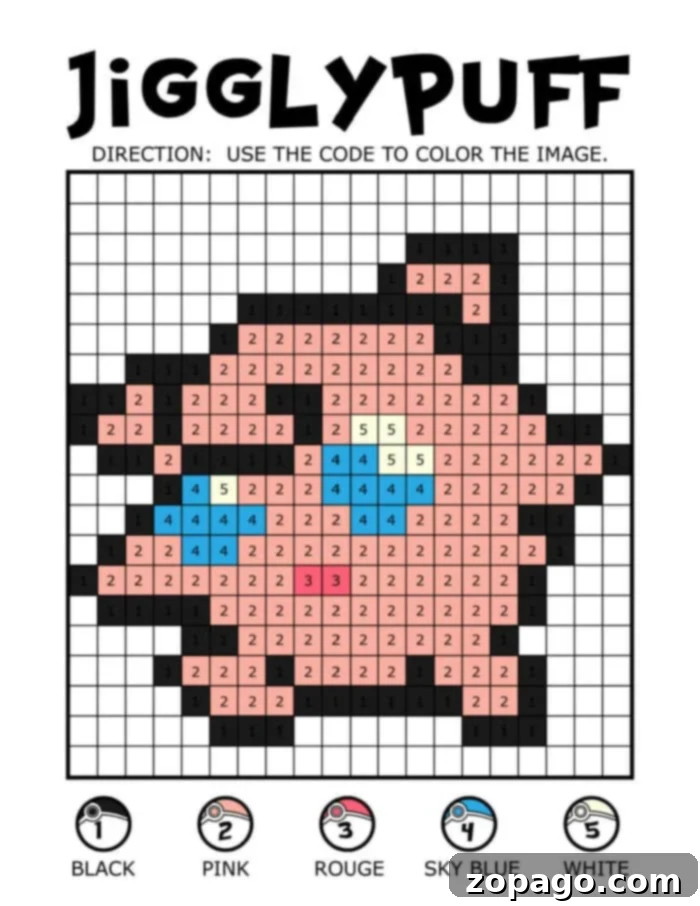 Free Pokemon Pixel Art Coloring by Number 6 Jigglypuff Pixel Art Printable