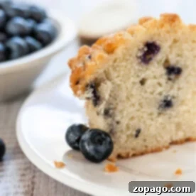 A slice of delicious cake mix blueberry muffins, sits elegantly on a white plate with fresh blueberries beside it.