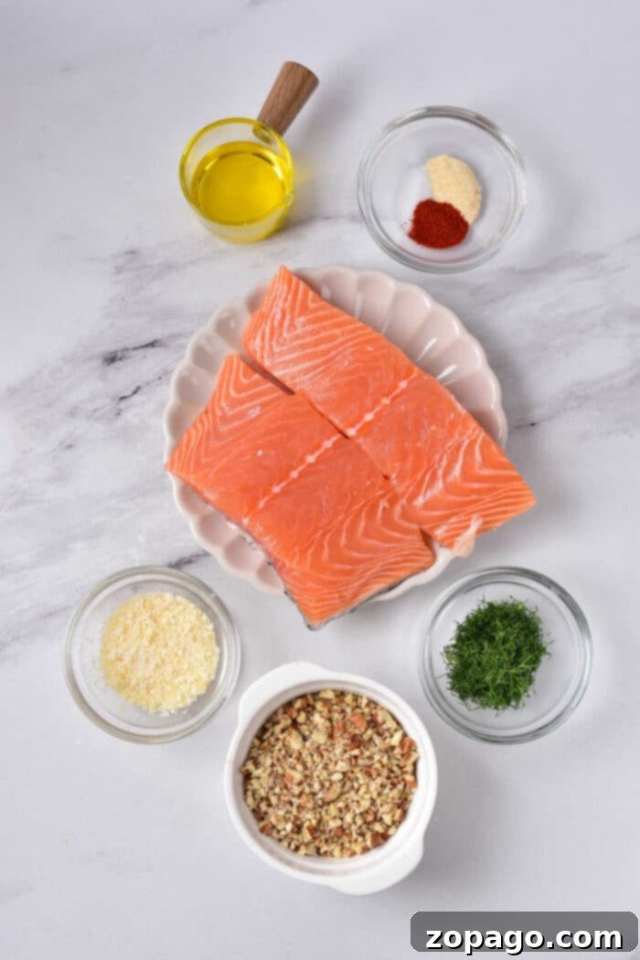 Crispy Almond Salmon 3 Pecan Crusted Salmon served with lemon wedges