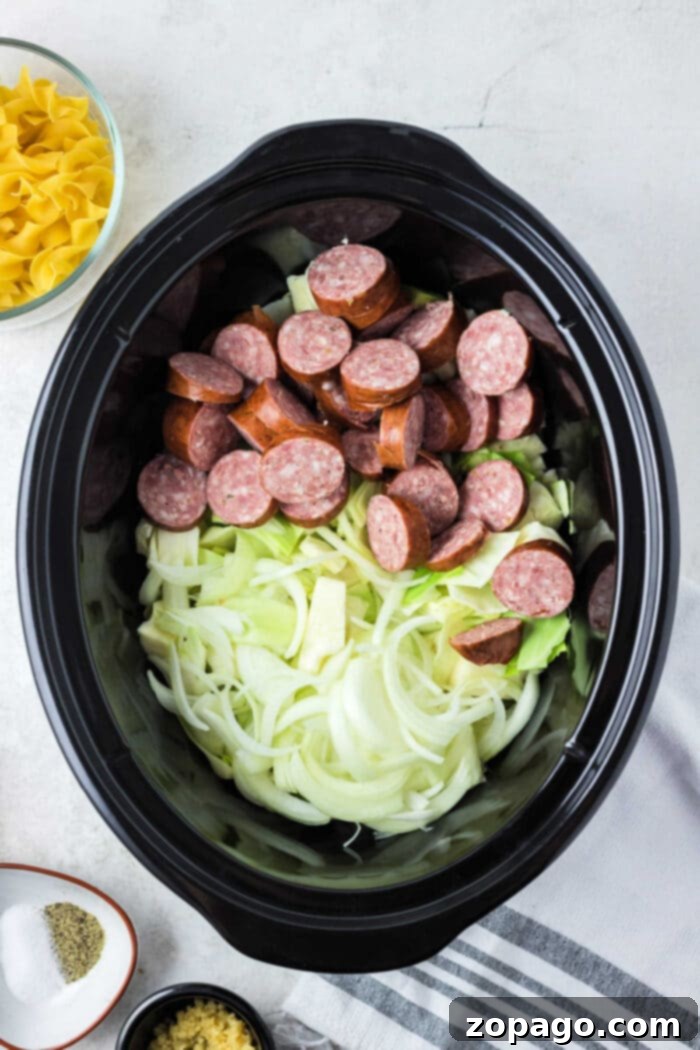 Effortless Slow Cooker Haluski 4 Kielbasa and Cabbage