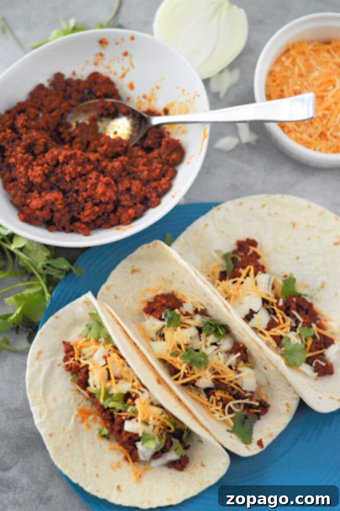 A vibrant and fully loaded chorizo taco, artfully arranged and ready to be enjoyed