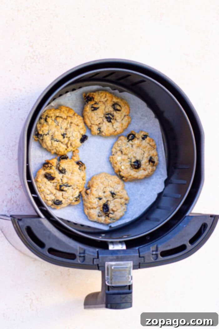 Perfect Air Fryer Oatmeal Cookies 6 A handful of small batch oatmeal cookies, baked to perfection and ready for a bite.