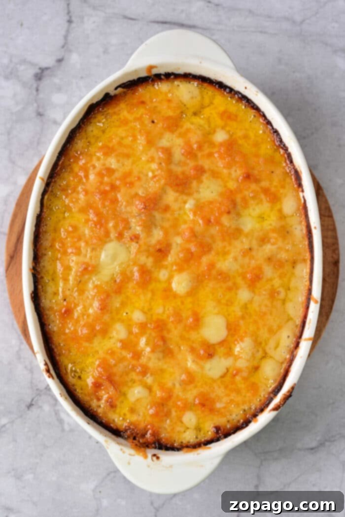 Creamy Dairy-Free Scalloped Potatoes 2 Dairy-Free Scalloped Potatoes Recipe - Golden brown, creamy layers of sliced red potatoes in a casserole dish.
