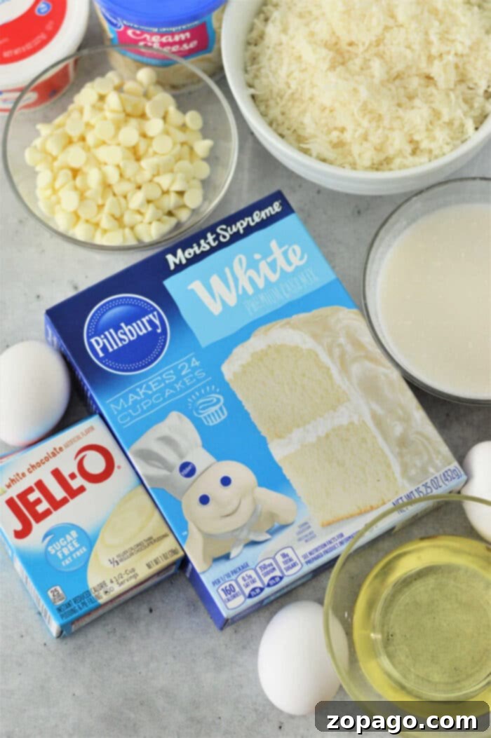 White Chocolate Coconut Bundt Bliss 3 Rich Cake Mix White Chocolate Coconut Bundt Cake, showcasing its beautiful fluted shape.