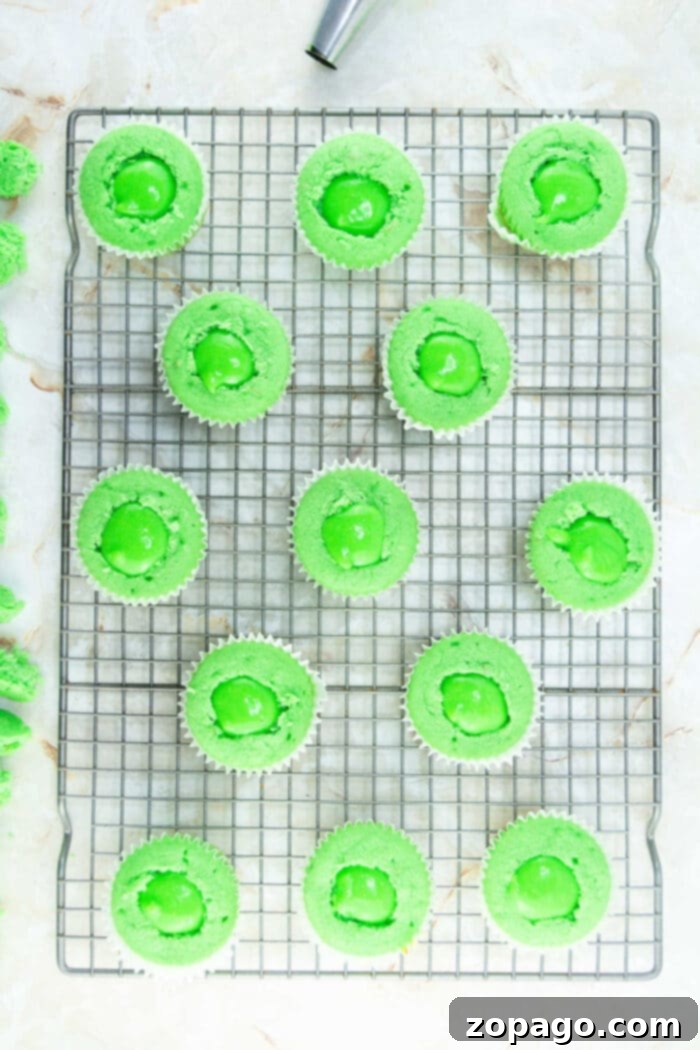 Creamy Curd Cupcakes 6 Delicious Slime Cupcakes decorated with vibrant green frosting and sprinkles, perfect for a themed party