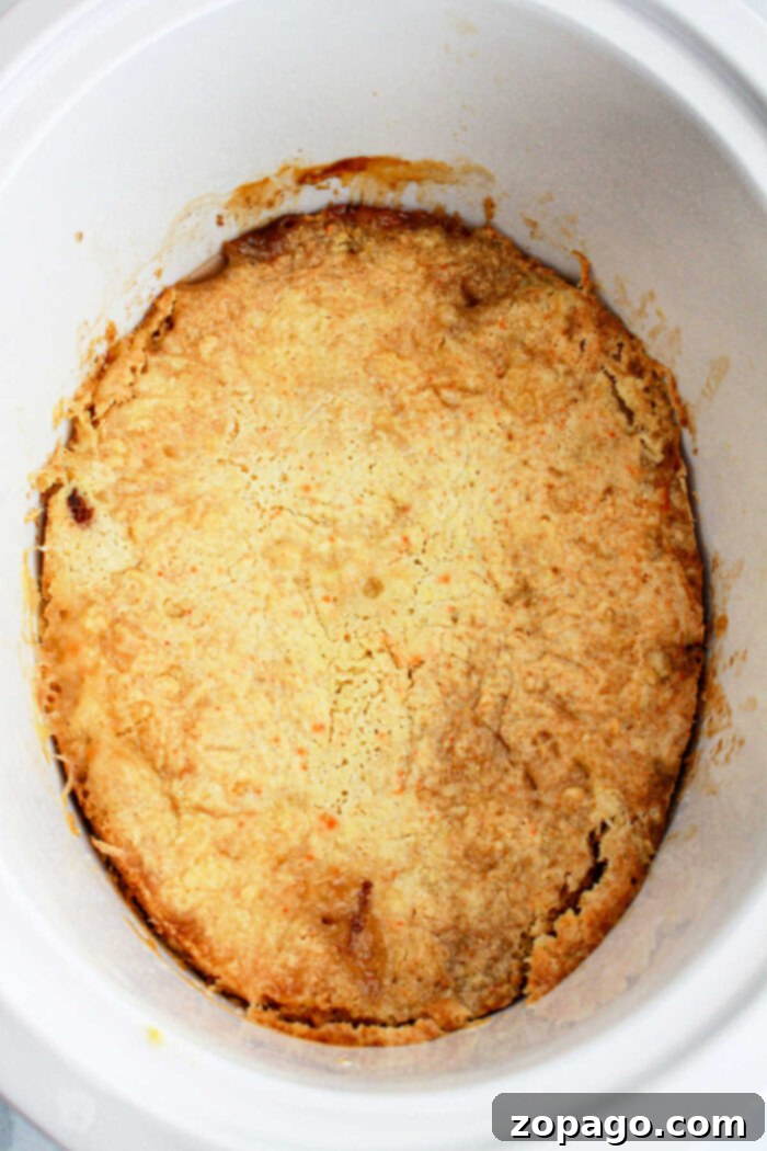 No-Fuss Cake Mix Crockpot Peach Cobbler 7 slow cooker peach cake