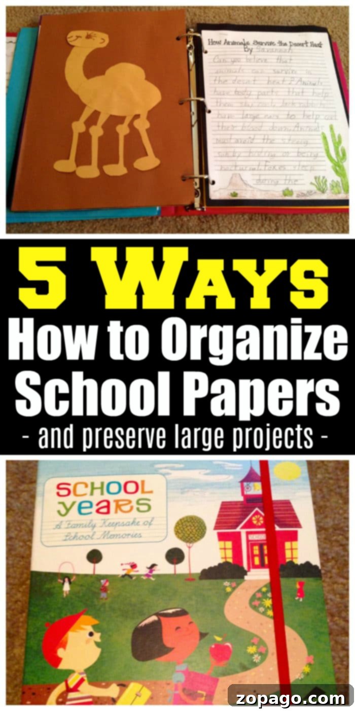 School Days Keepsake 2 Organized school memory binder with various keepsakes and papers
