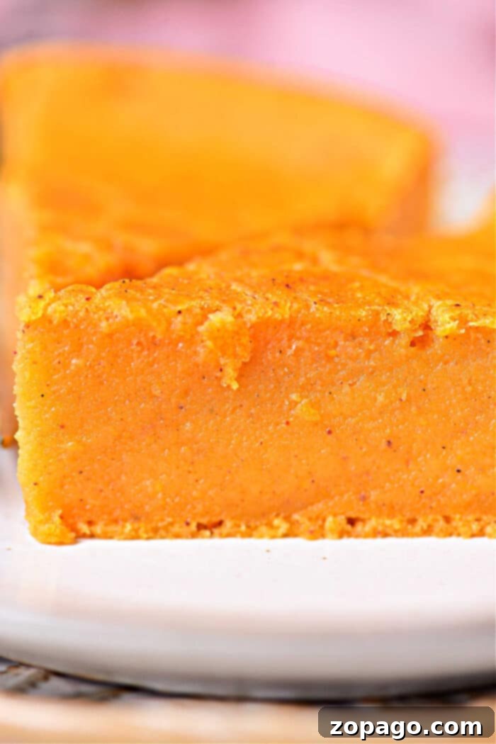 Impossibly Easy Pumpkin Pie 2 Crustless Pumpkin Pie Recipe - A delectable, smooth pumpkin pie without a traditional crust, perfect for holiday gatherings.