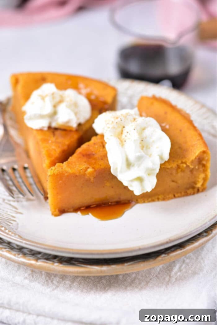 Impossibly Easy Pumpkin Pie 7 Pumpkin Pie Crustless Recipe - A close-up of a rustic pumpkin pie, ready to be served, highlighting its rich color and inviting texture.