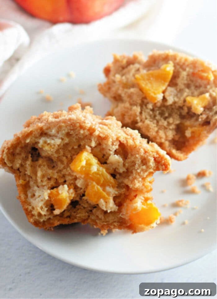 Close-up of a Peach Cobbler Muffin