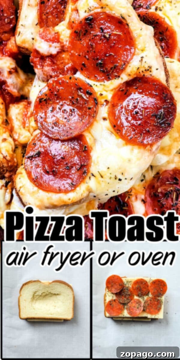 Pizza Toasties 8 Slices of bread topped with cheese and pepperoni create Grilled Cheese Pizza Toast, easily made in an air fryer or oven, ready to serve.