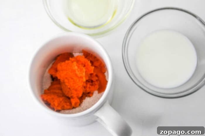 Autumn Pumpkin Mug Magic 4 Cake Mix Pumpkin Mug Cake - A quick pumpkin mug cake made from mix, topped with creamy frosting, ready to eat.