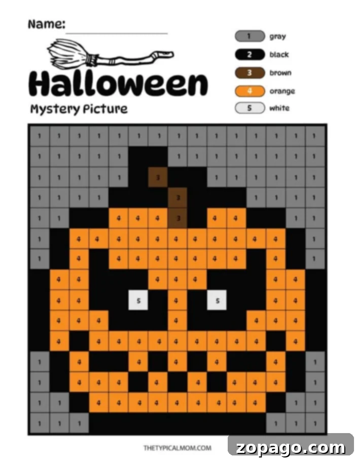 Free Printable Spooky Halloween Color by Number Fun 2 Halloween Color by Number printable page showing a partially colored spooky scene with a ghost and bat
