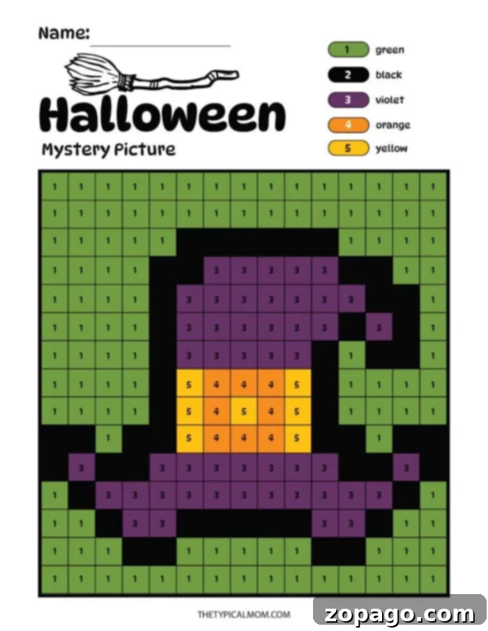 Free Printable Spooky Halloween Color by Number Fun 7 Another Halloween Color by Number Printable example, showcasing a detailed design ready for coloring
