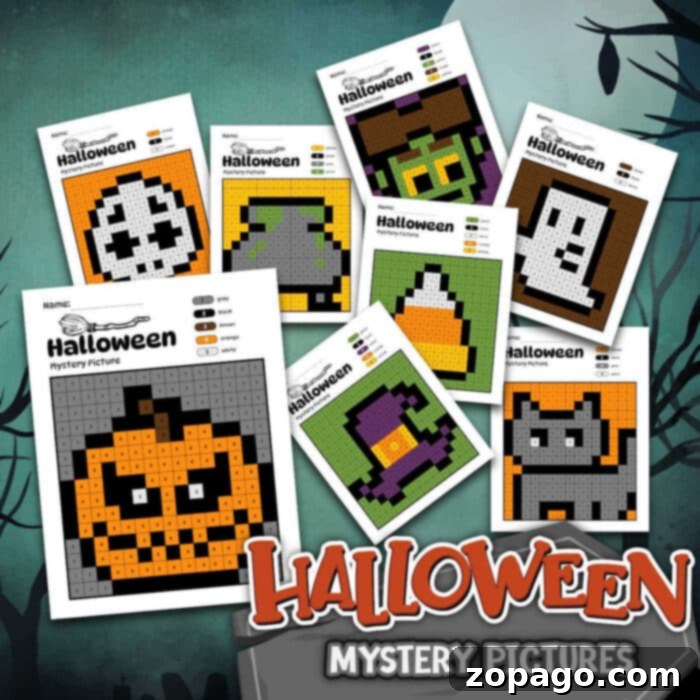 Free Spooky Halloween Color By Number Pages 7 A vibrant, completed Halloween hidden picture coloring sheet