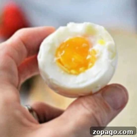 A hand delicately cradles a hard-boiled egg, its runny yolk glistening like it was just perfected in a toaster oven.