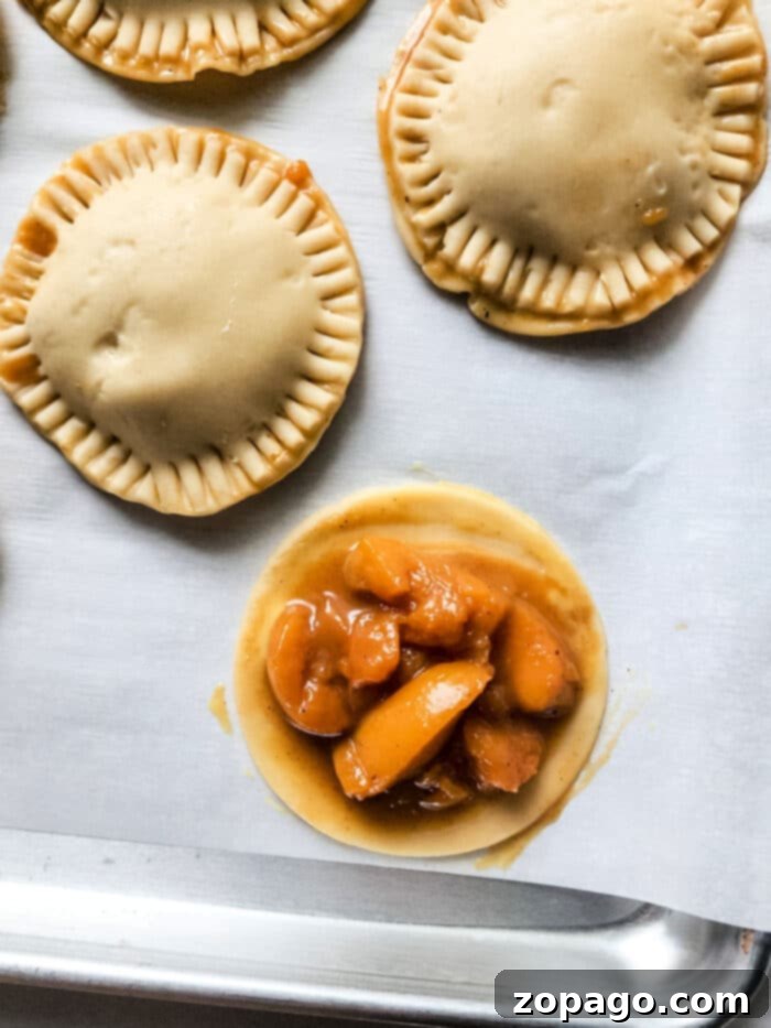A tray of unbaked peach hand pies, ready for the air fryer, promising a crispy, golden finish.
