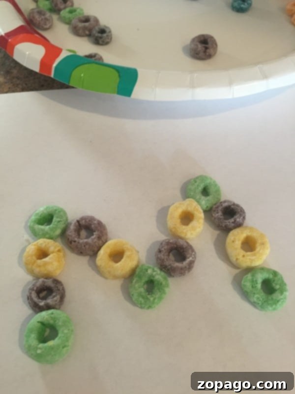Creative Mardi Gras Fun for Kids 4 Cheap Mardi Gras craft idea: Cereal name tracing for kids.