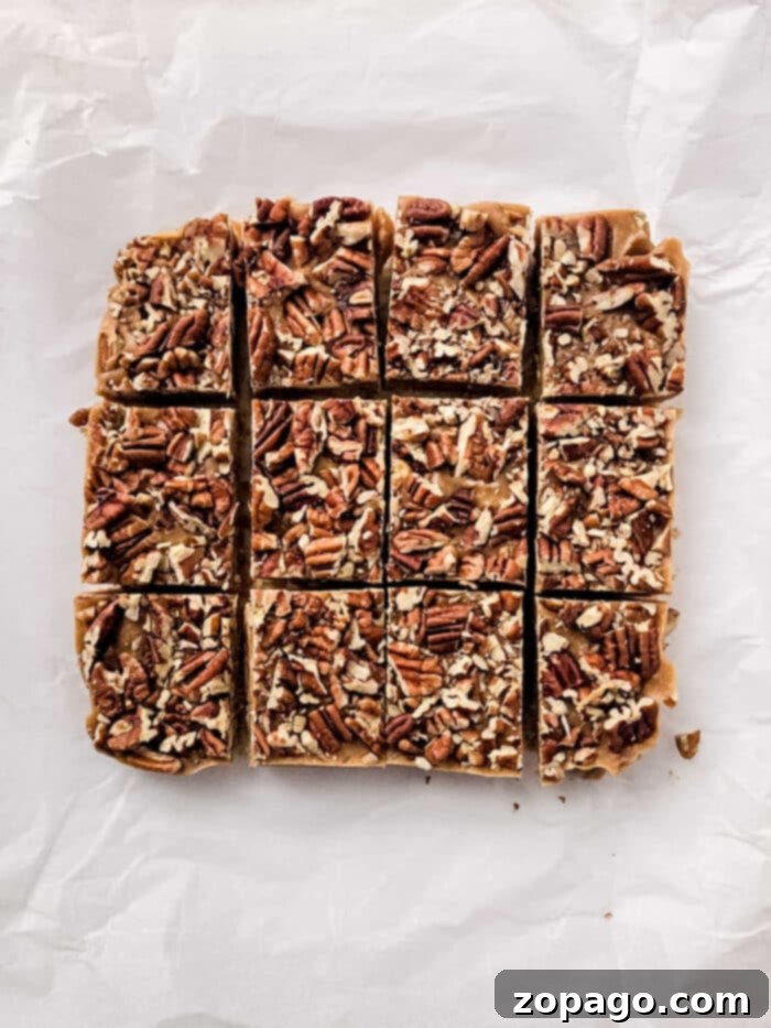Irresistible Butter Pecan Fudge 7 Close-up of a maple pecan fudge square, highlighting its rich, smooth texture and embedded pecans.