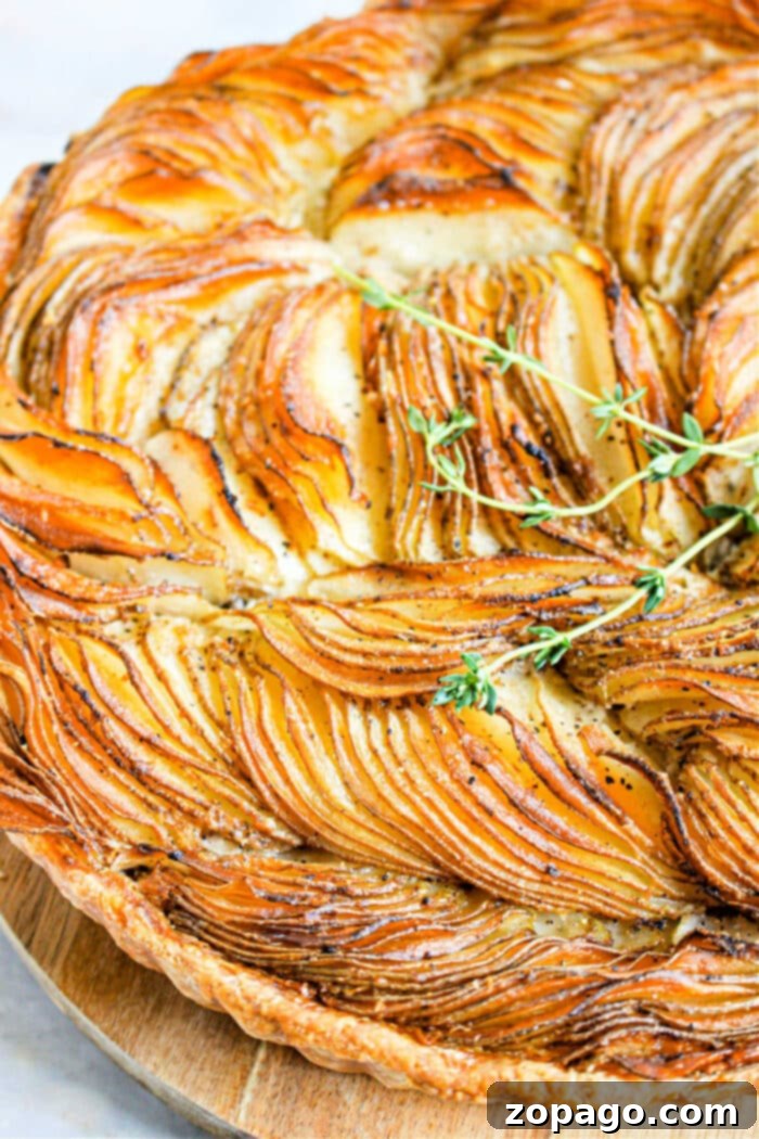 Rustic Russet Potato Galette 2 Beautifully baked potato tart with golden-brown edges, garnished with fresh herbs