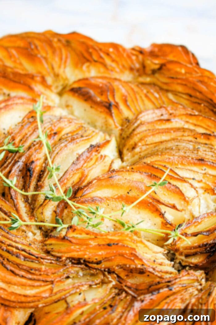 Rustic Russet Potato Galette 8 Raw, thinly sliced potatoes beautifully arranged in a tart pan before baking