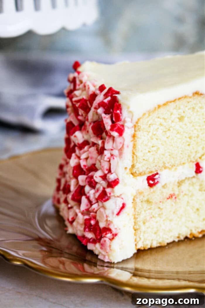 Whipped Peppermint Delight 2 Peppermint Frosting swirled on a dessert with red and white sprinkles.