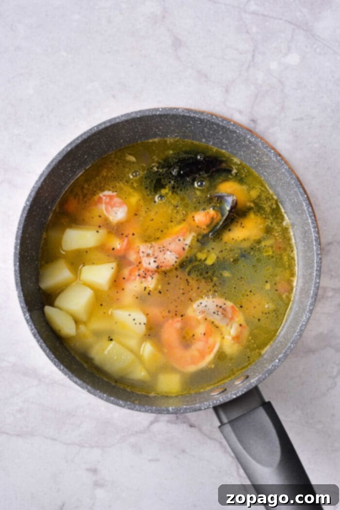 Healthy Shrimp and Corn Soup, brimming with fresh ingredients
